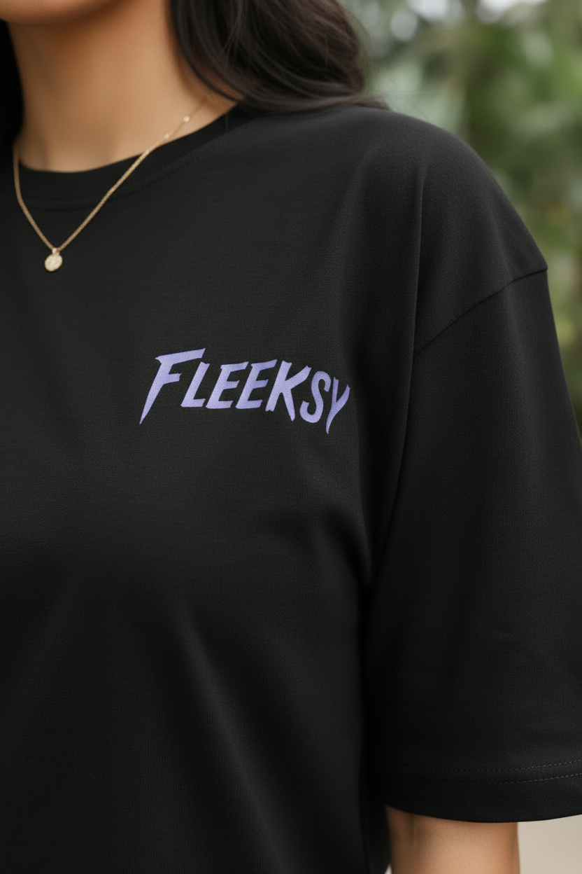 Fleeksy Butterfly Graphic Oversized T-Shirt – Night Black