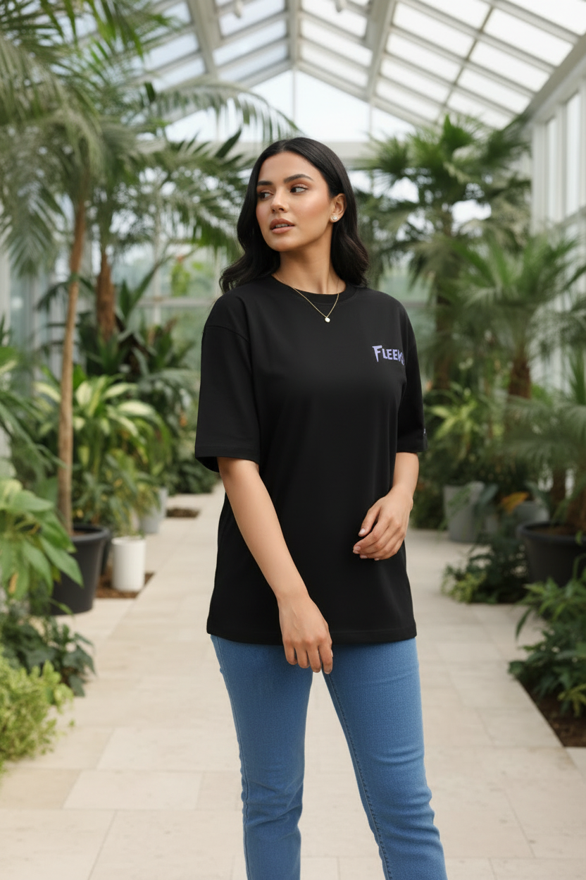 Fleeksy Butterfly Graphic Oversized T-Shirt – Night Black