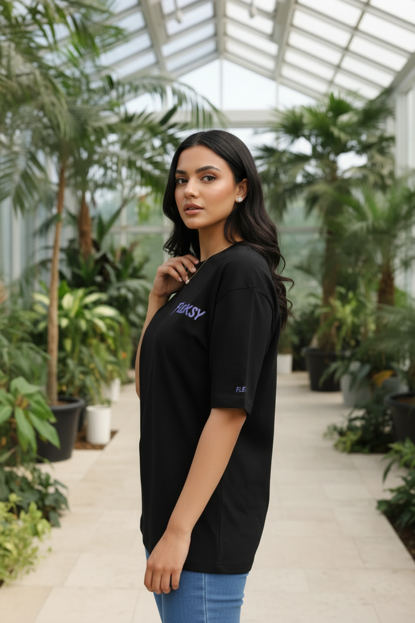 Fleeksy Butterfly Graphic Oversized T-Shirt – Night Black