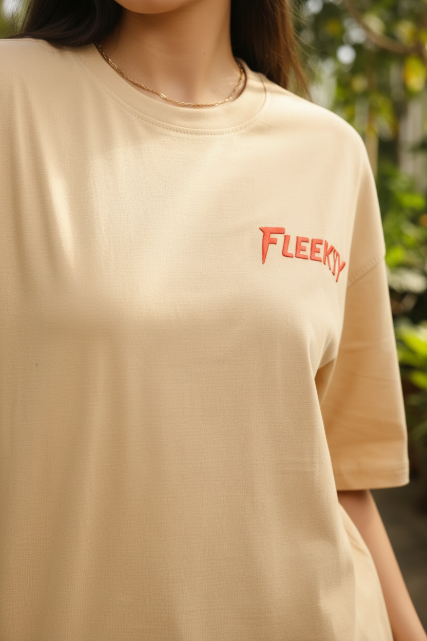 Fleeksy Signature Oversized T-Shirt – Sand Beige