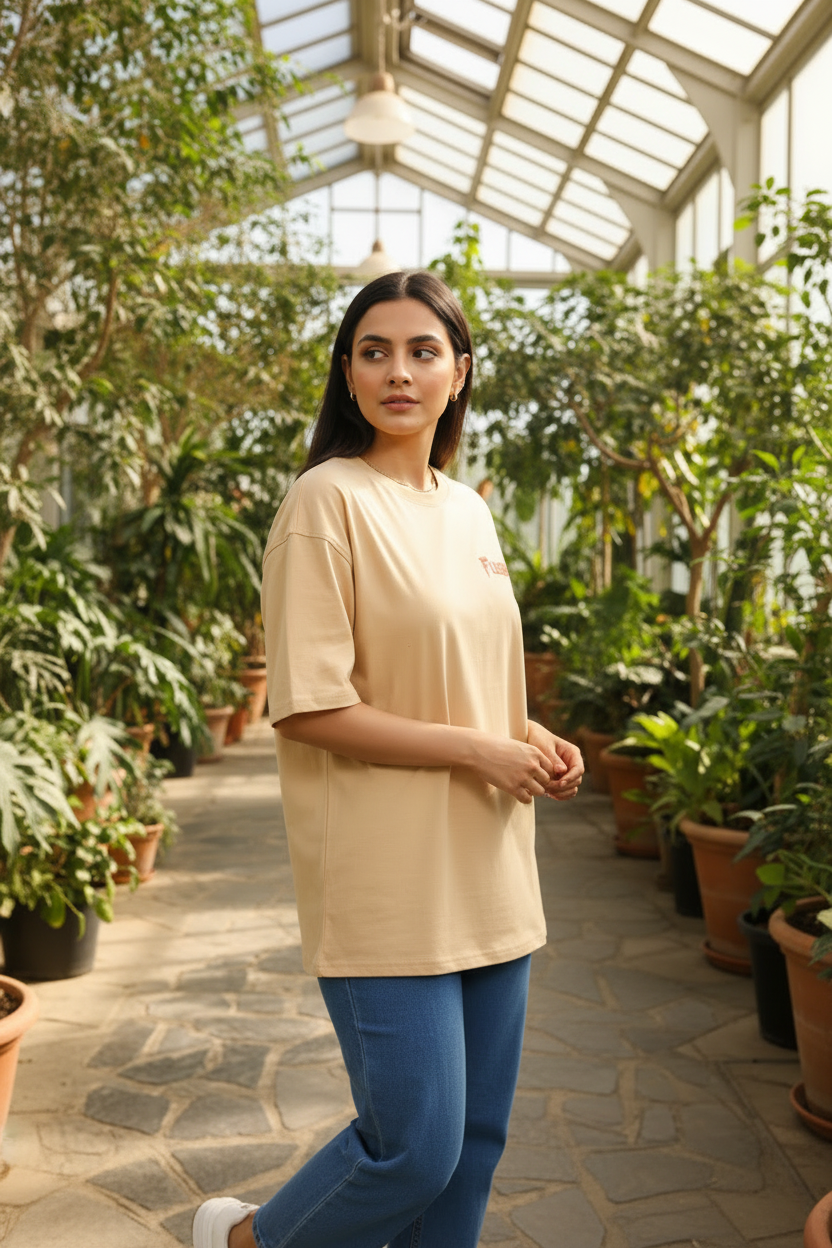 Fleeksy Signature Oversized T-Shirt – Sand Beige