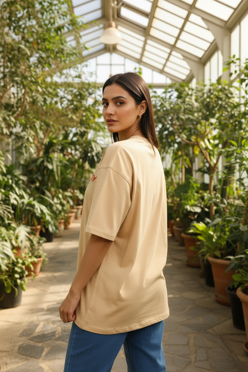 Fleeksy Signature Oversized T-Shirt – Sand Beige