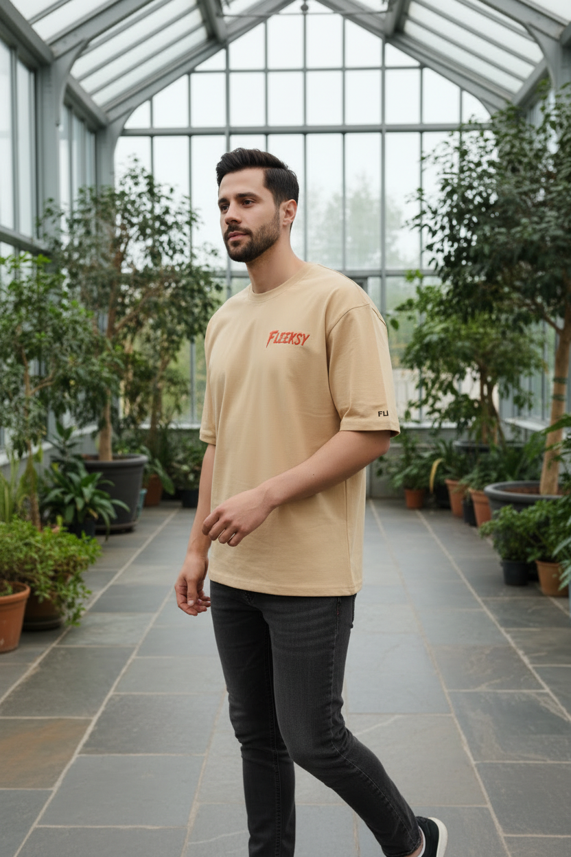 Fleeksy Luxe Comfort Oversized T-Shirt – Sand Beige