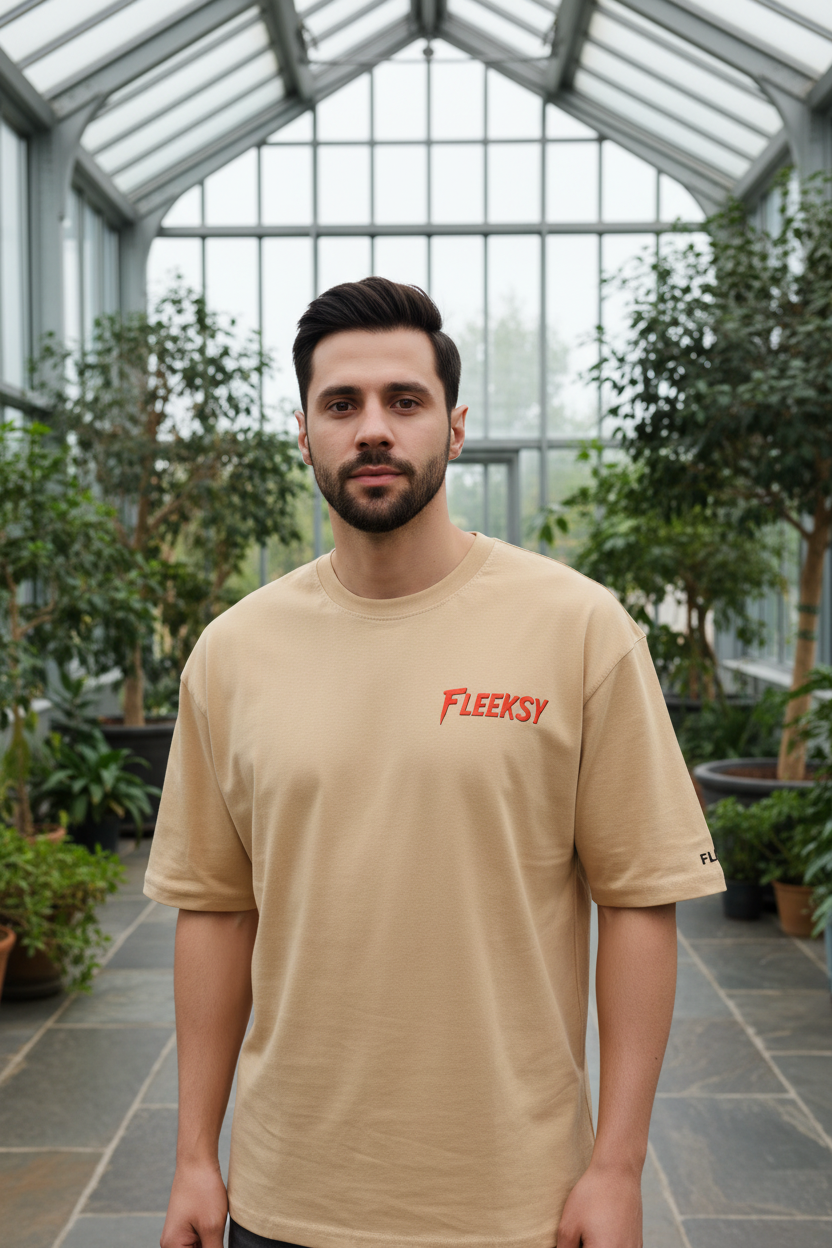 Fleeksy Luxe Comfort Oversized T-Shirt – Sand Beige