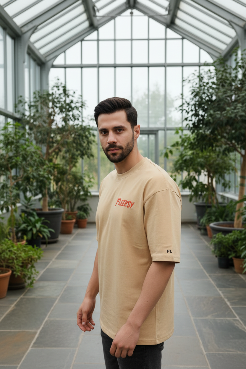 Fleeksy Luxe Comfort Oversized T-Shirt – Sand Beige