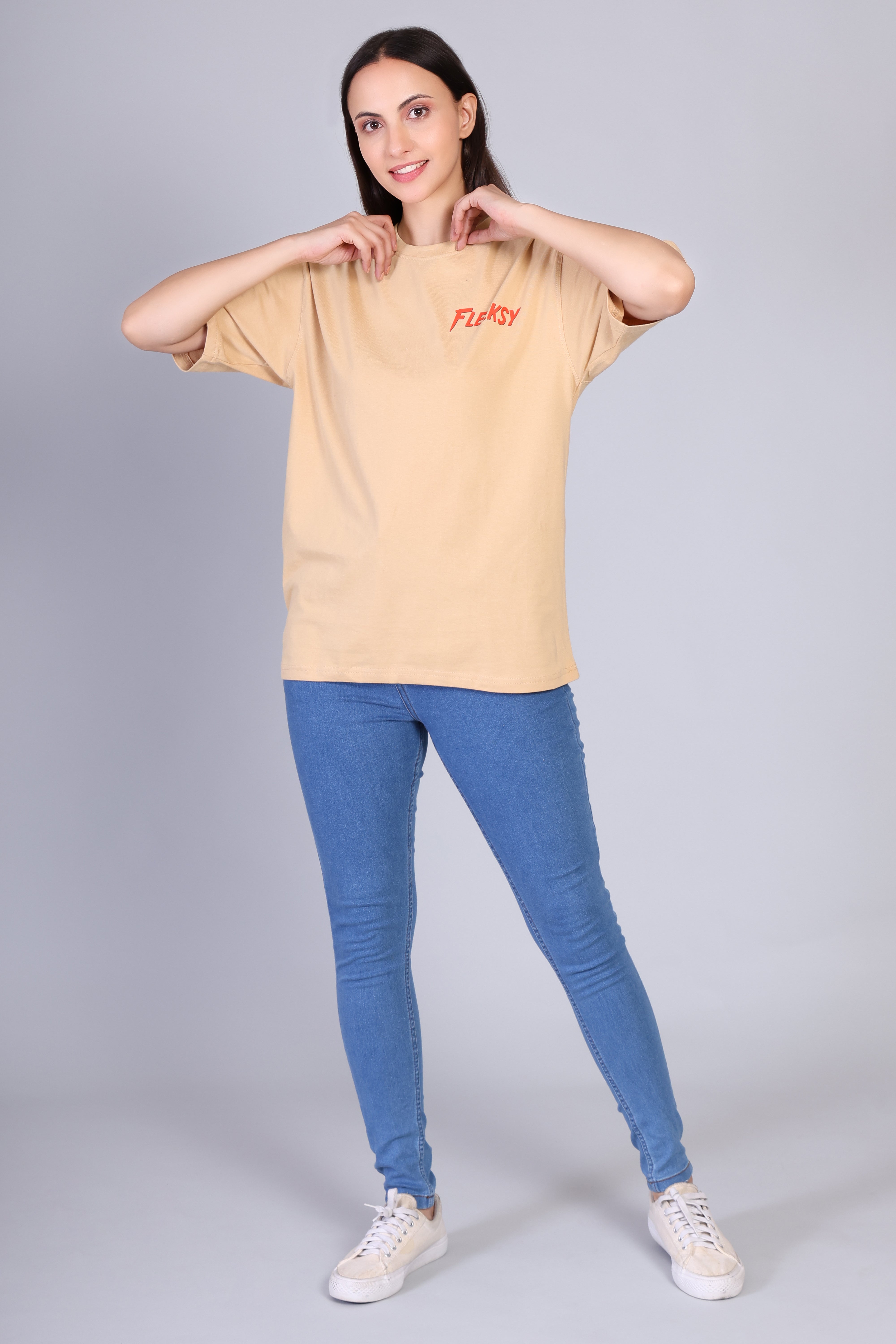 Fleeksy Signature Oversized T-Shirt – Sand Beige