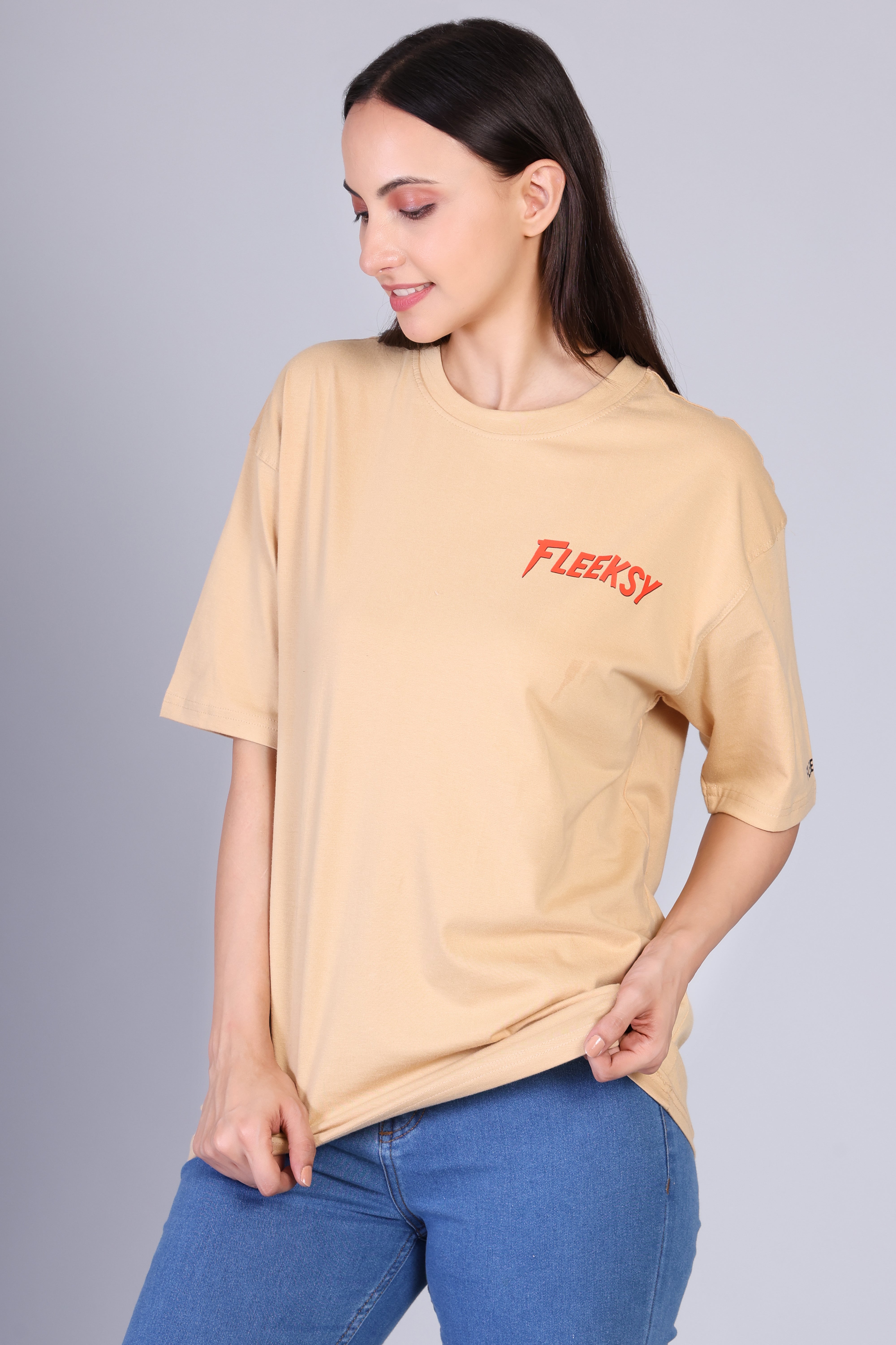 Fleeksy Signature Oversized T-Shirt – Sand Beige
