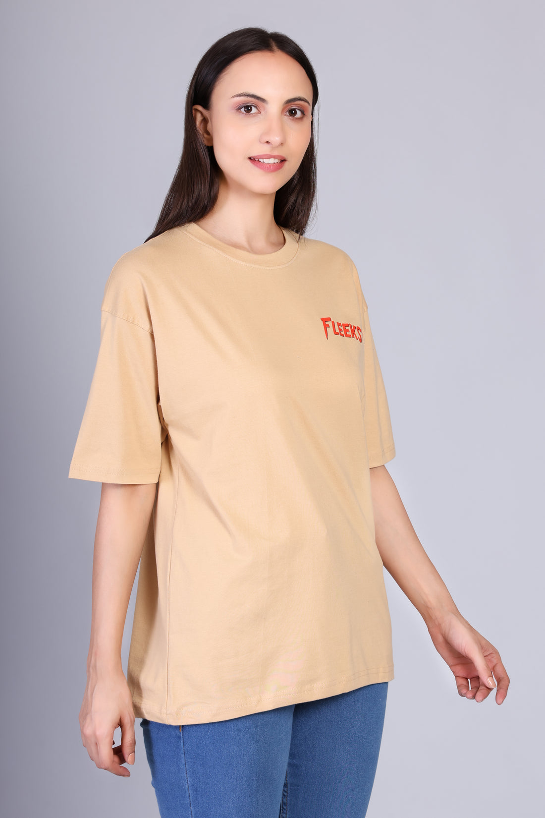 Fleeksy Signature Oversized T-Shirt – Sand Beige