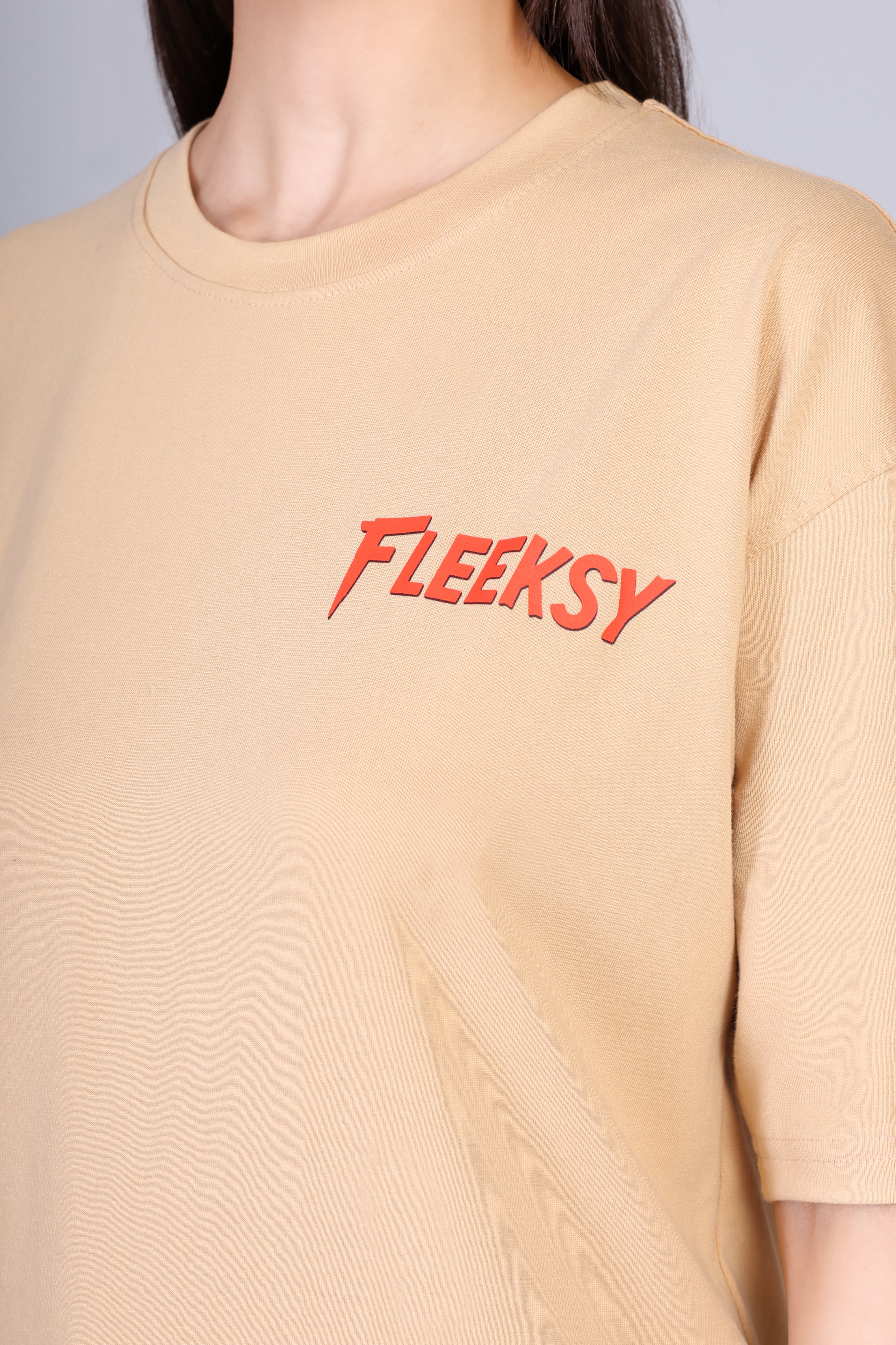 Fleeksy Signature Oversized T-Shirt – Sand Beige