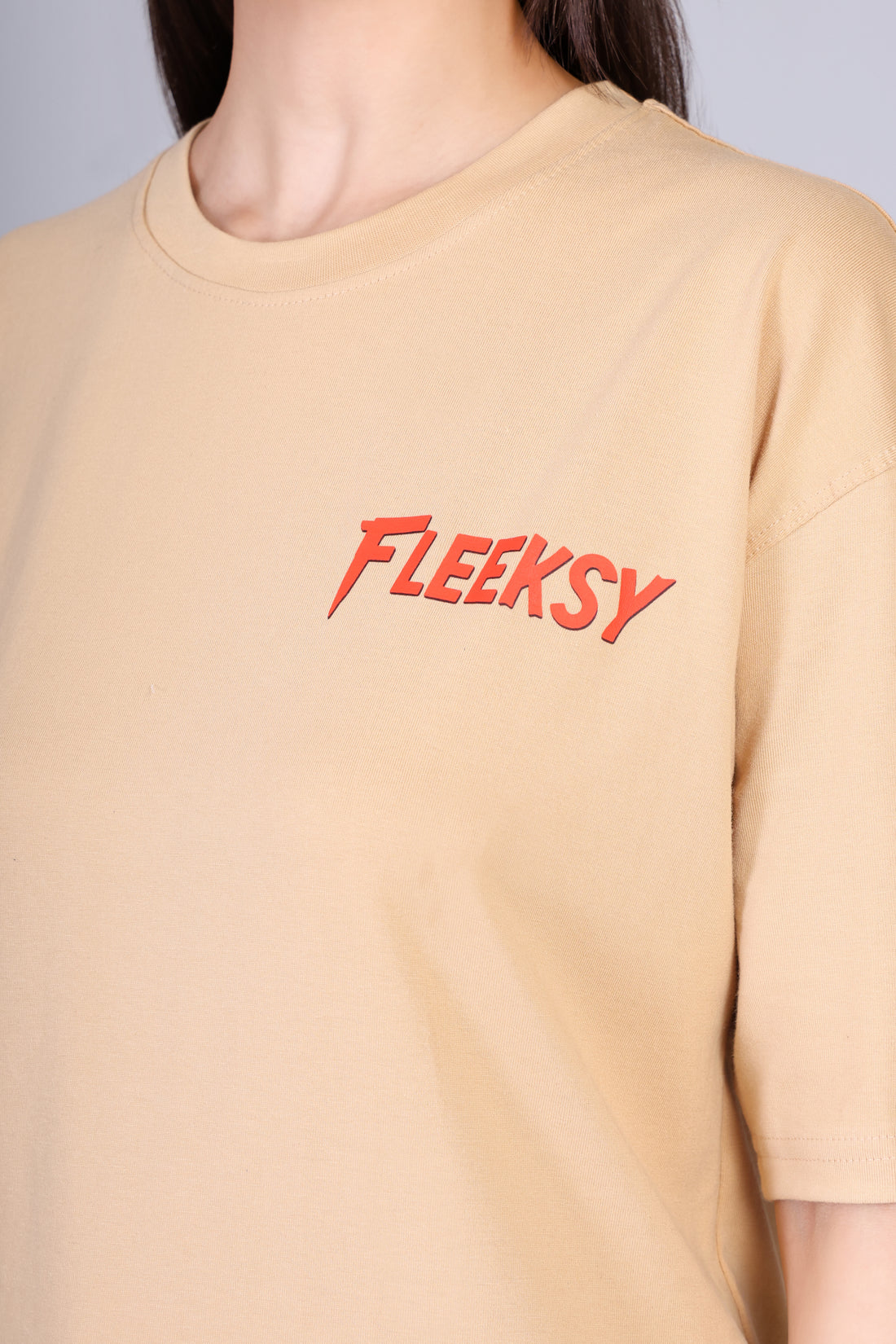 Fleeksy Signature Oversized T-Shirt – Sand Beige