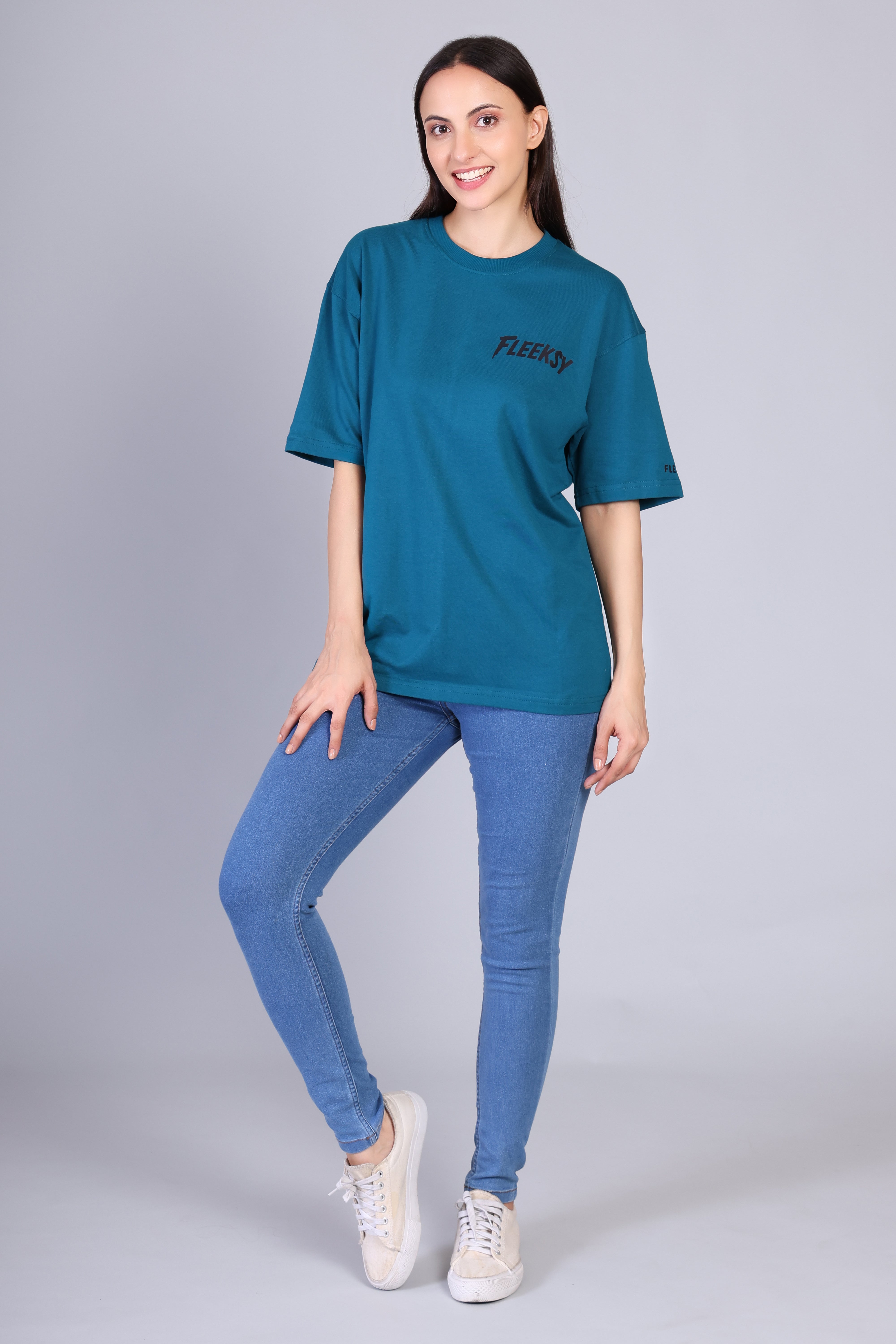 Fleeksy Signature Oversized T-shirt – Teal Blue.