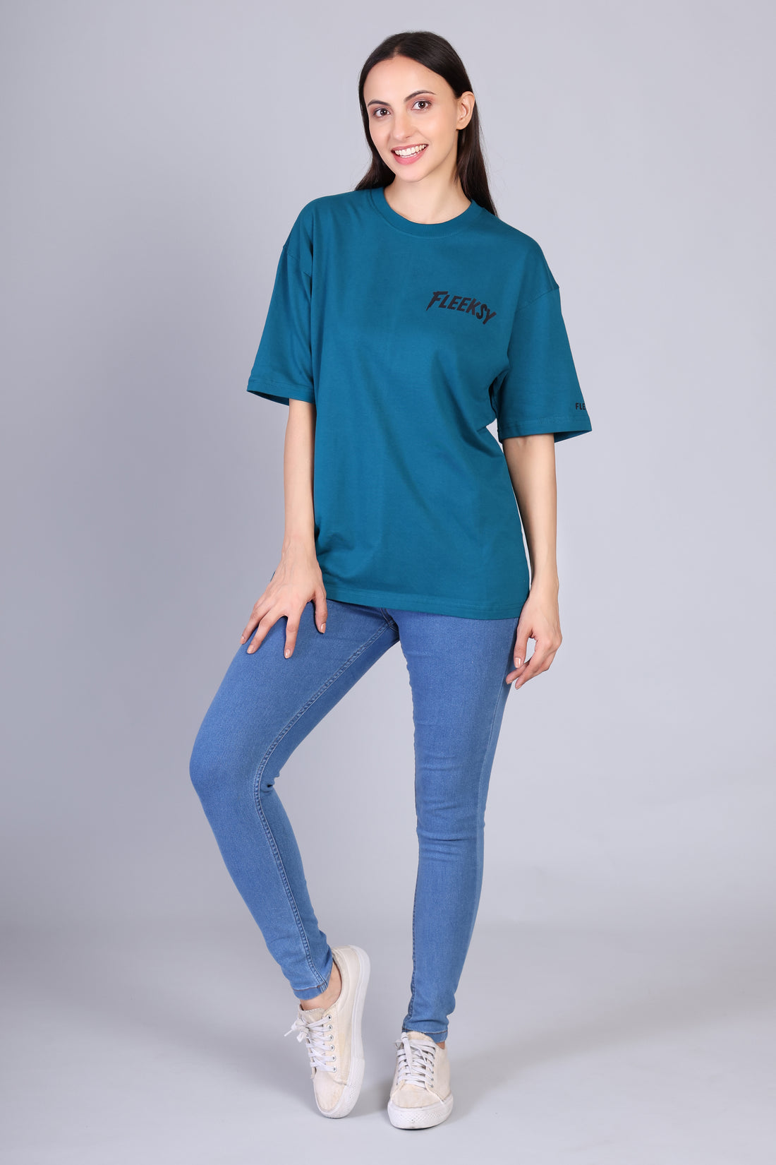 Fleeksy Signature Oversized T-shirt – Teal Blue.