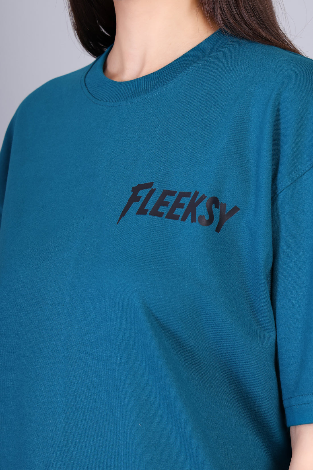 Fleeksy Signature Oversized T-shirt – Teal Blue.