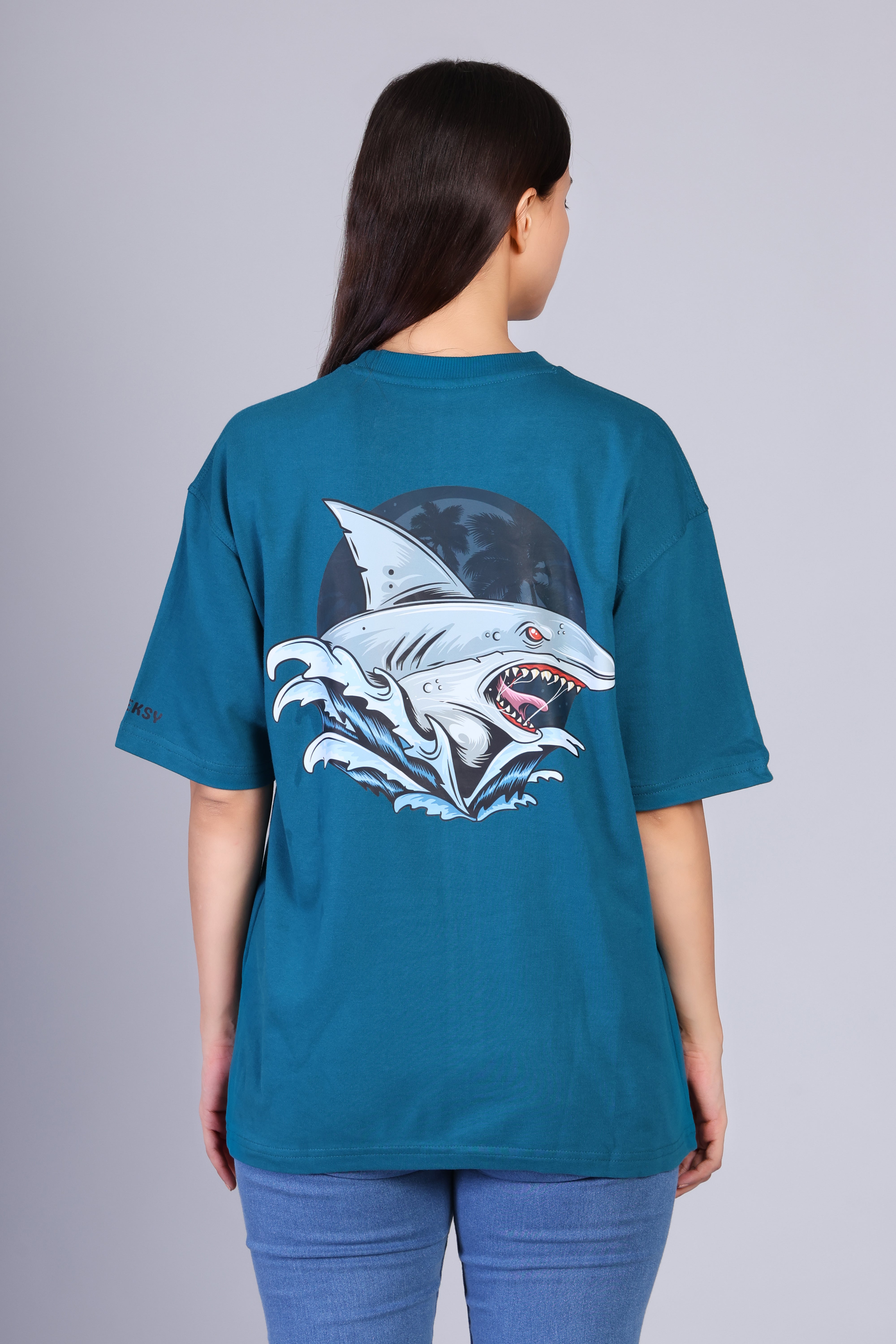 Fleeksy Signature Oversized T-shirt – Teal Blue.