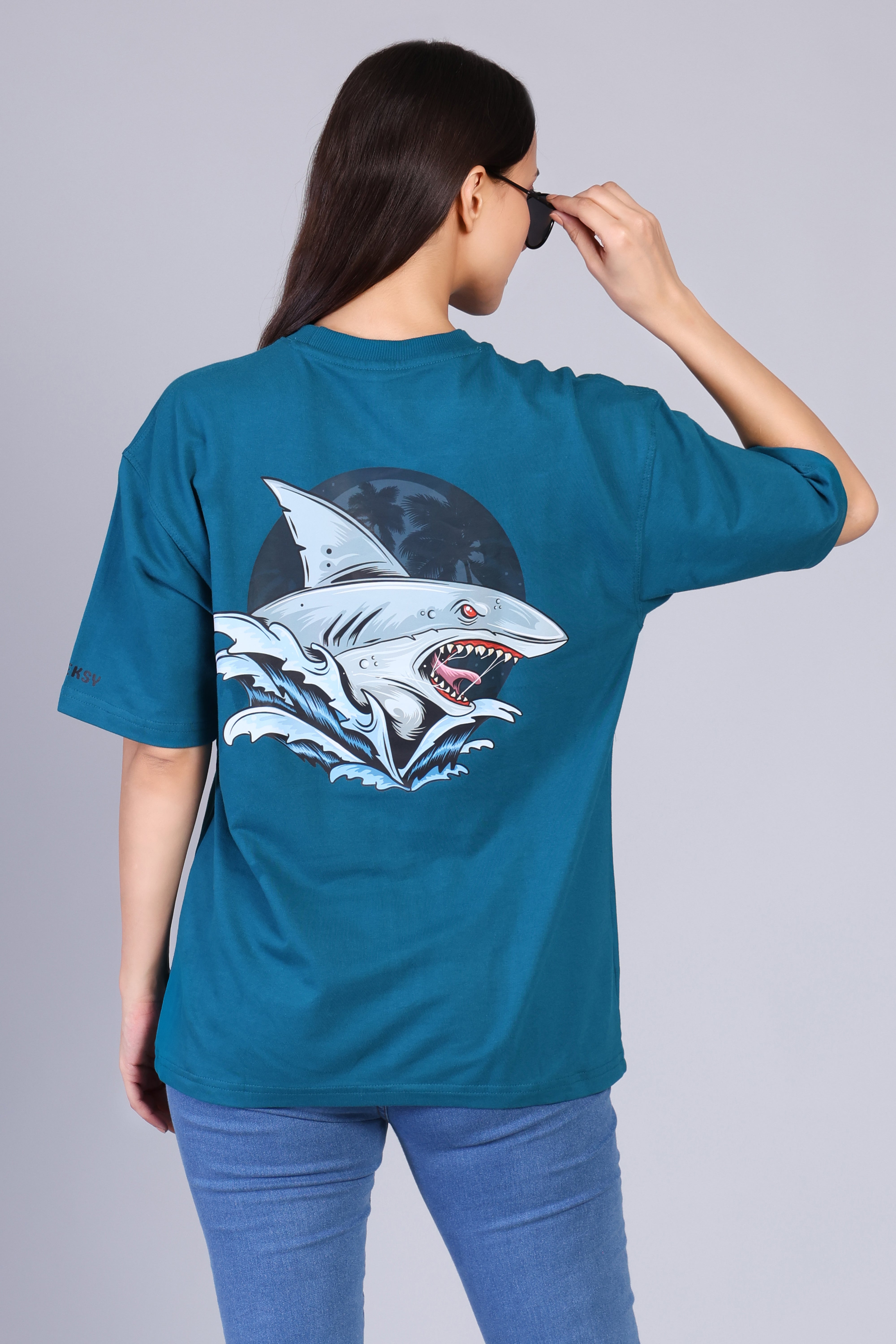 Fleeksy Signature Oversized T-shirt – Teal Blue.