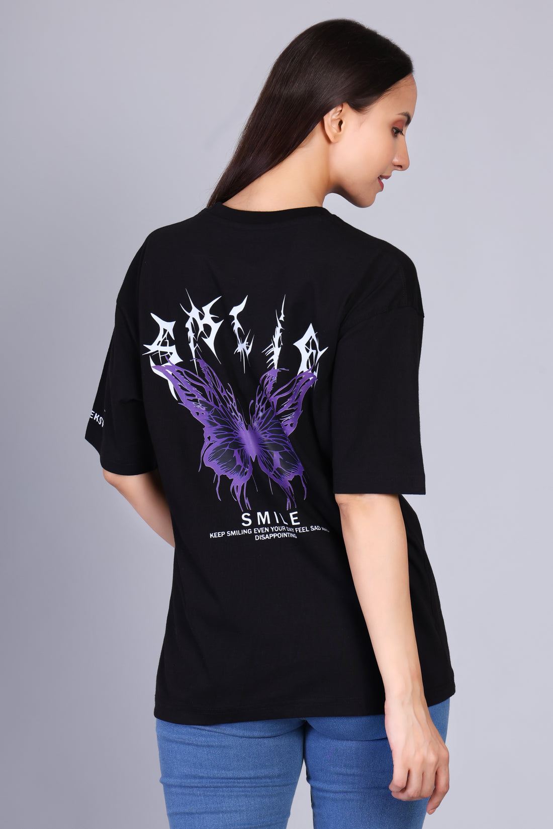 Fleeksy Butterfly Graphic Oversized T-Shirt – Night Black