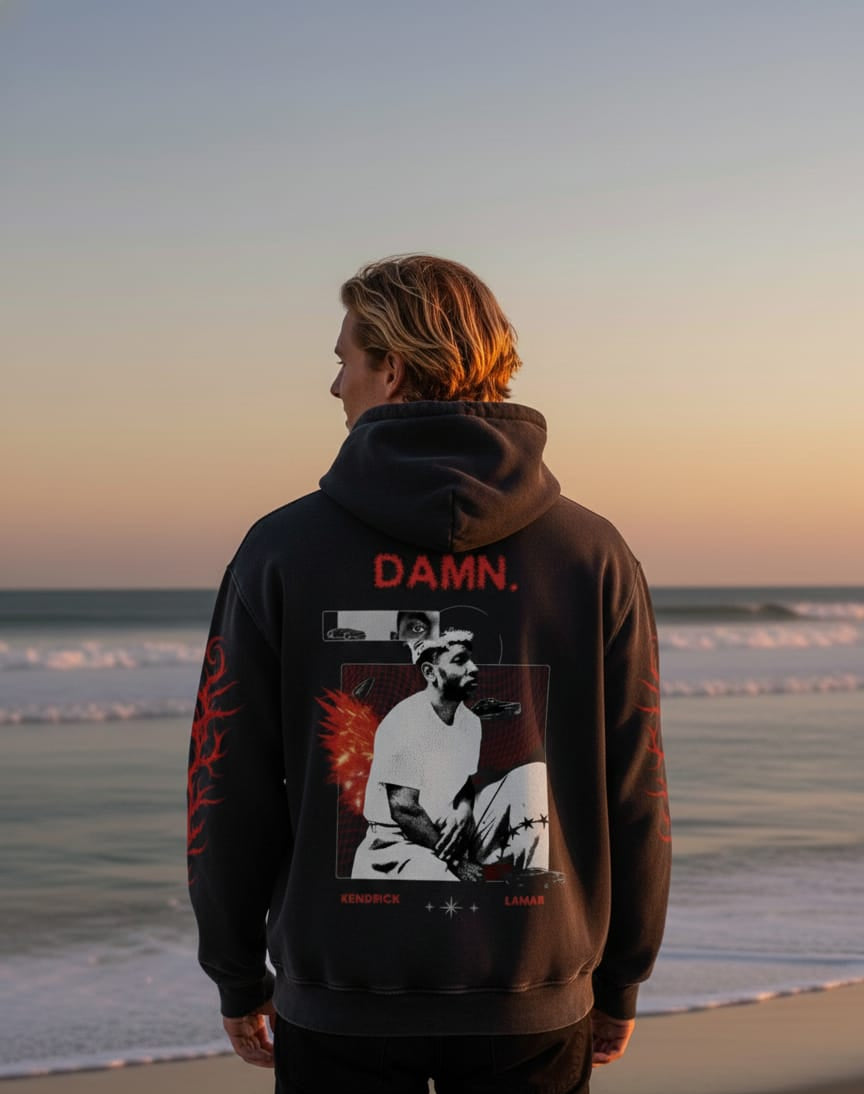 Kendrick Lamar DAMN. Album Inspired Hoodie | Premium Streetwear Black Graphic Sweatshirt
