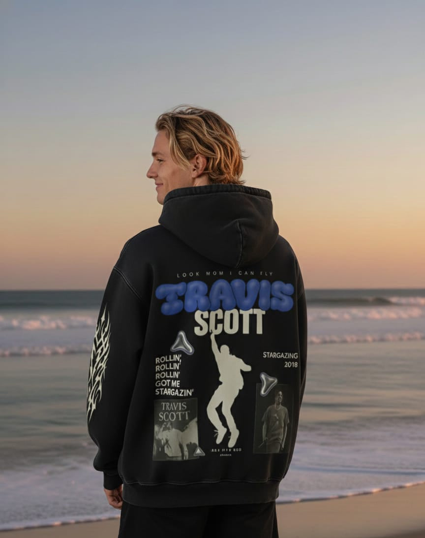 Travis Scott 'Look Mom I Can Fly' Astroworld Stargazing Hoodie - Black