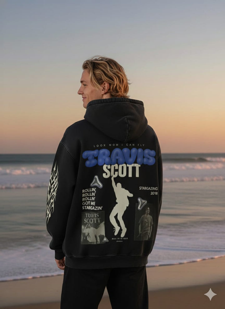 Travis Scott 'Look Mom I Can Fly' Astroworld Stargazing Hoodie - Black