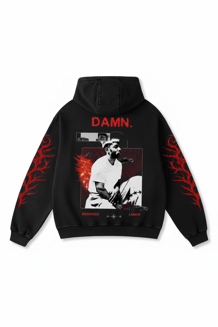 Kendrick Lamar DAMN. Album Inspired Hoodie | Premium Streetwear Black Graphic Sweatshirt