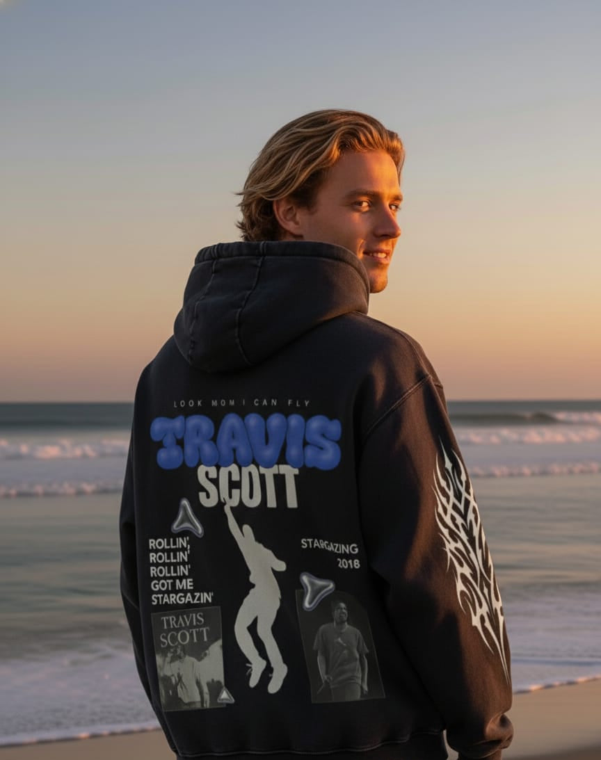 Travis Scott 'Look Mom I Can Fly' Astroworld Stargazing Hoodie - Black