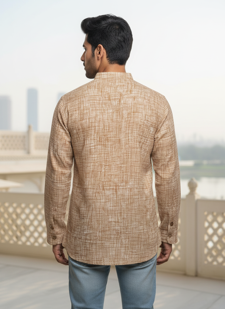 Men’s Orange Textured Cotton Kurta | Festive & Casual Wear by Fleeksy