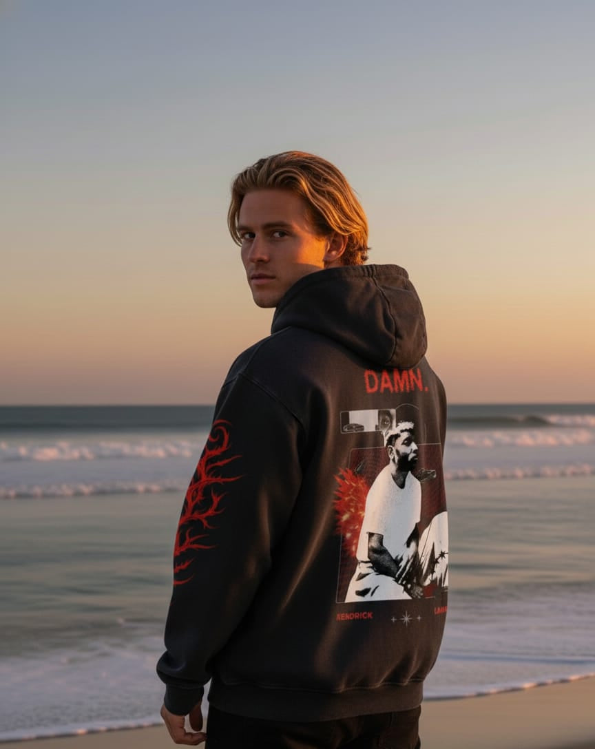 Kendrick Lamar DAMN. Album Inspired Hoodie | Premium Streetwear Black Graphic Sweatshirt