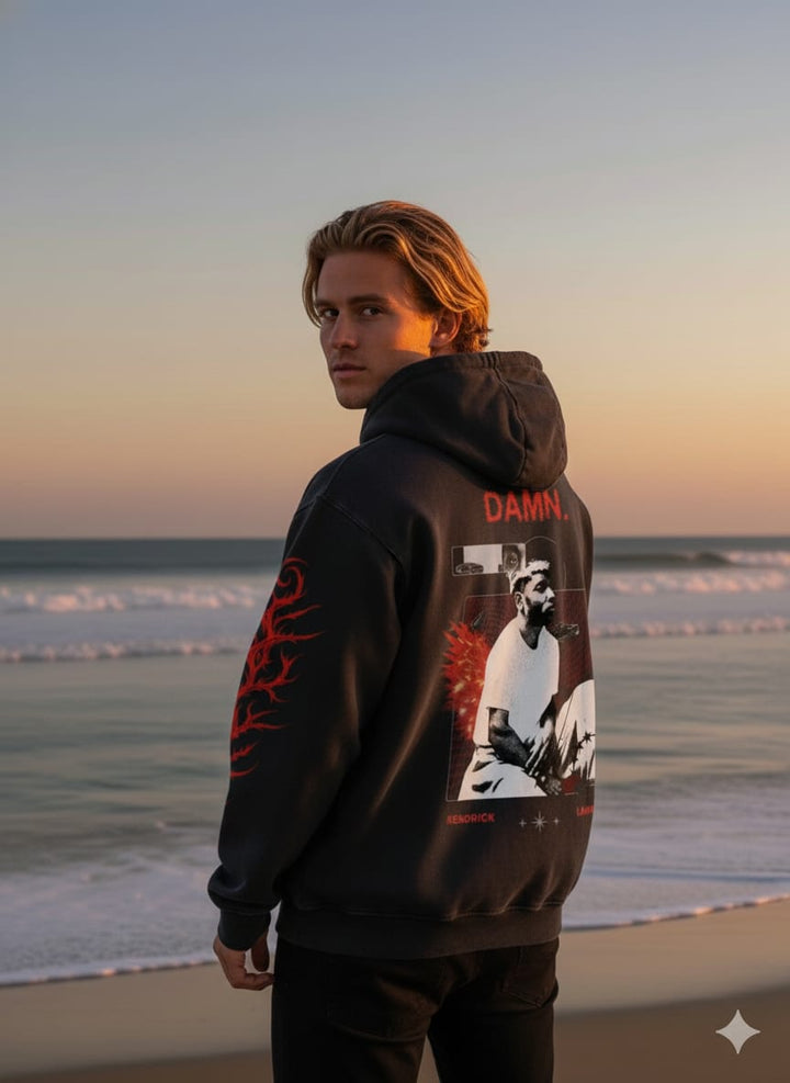 Kendrick Lamar DAMN. Album Inspired Hoodie | Premium Streetwear Black Graphic Sweatshirt