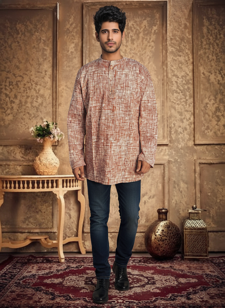 Men’s Red Textured Cotton Kurta | Festive & Casual Wear by Fleeksy