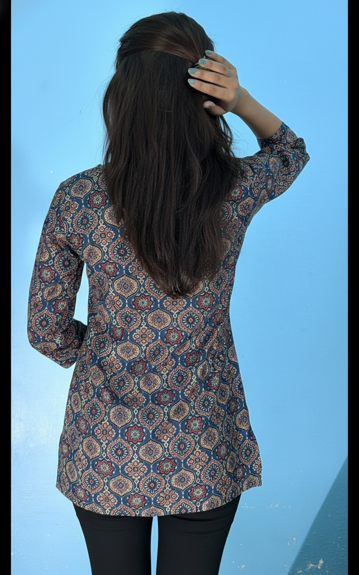 Midnight Mosaic Cotton Kurti – Boho Charm in Every Thread