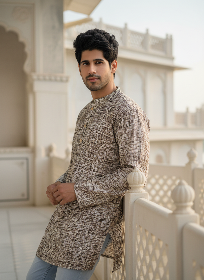 Men’s Textured Cotton Kurta – Casual & Festive Wear | Fleeksy Exclusive