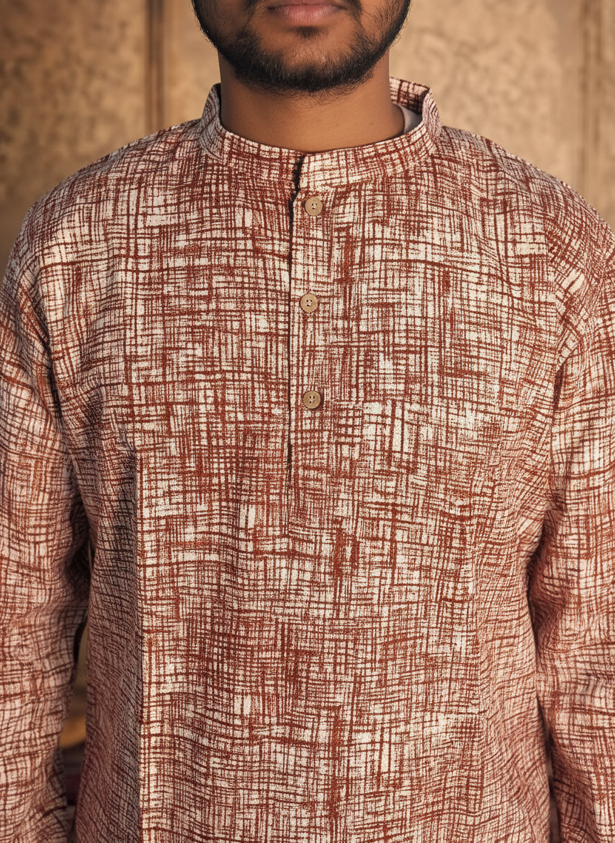 Men’s Red Textured Cotton Kurta | Festive & Casual Wear by Fleeksy