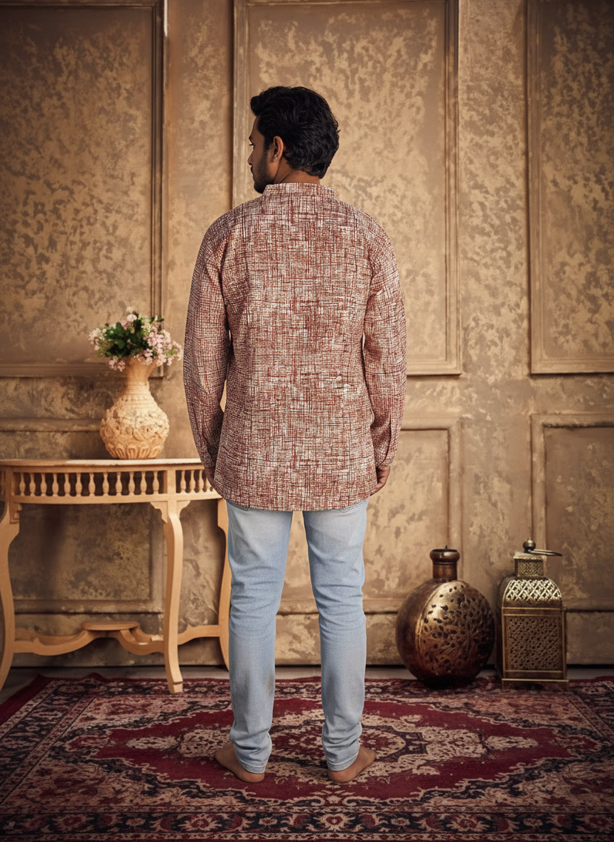 Men’s Red Textured Cotton Kurta | Festive & Casual Wear by Fleeksy