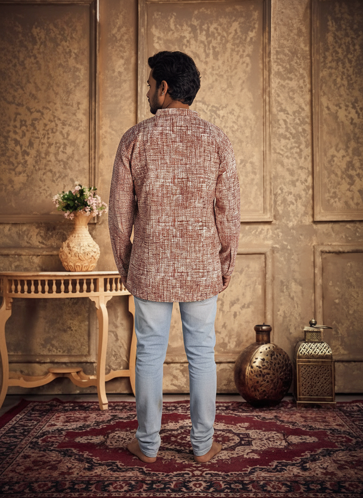 Men’s Red Textured Cotton Kurta | Festive & Casual Wear by Fleeksy