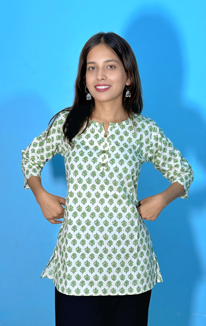 Mint Green Handblock Cotton Kurti – Fresh, Breezy & Beautiful