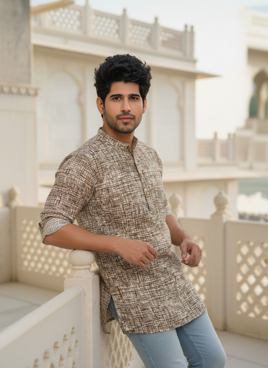 Men’s Textured Cotton Kurta – Casual & Festive Wear | Fleeksy Exclusive