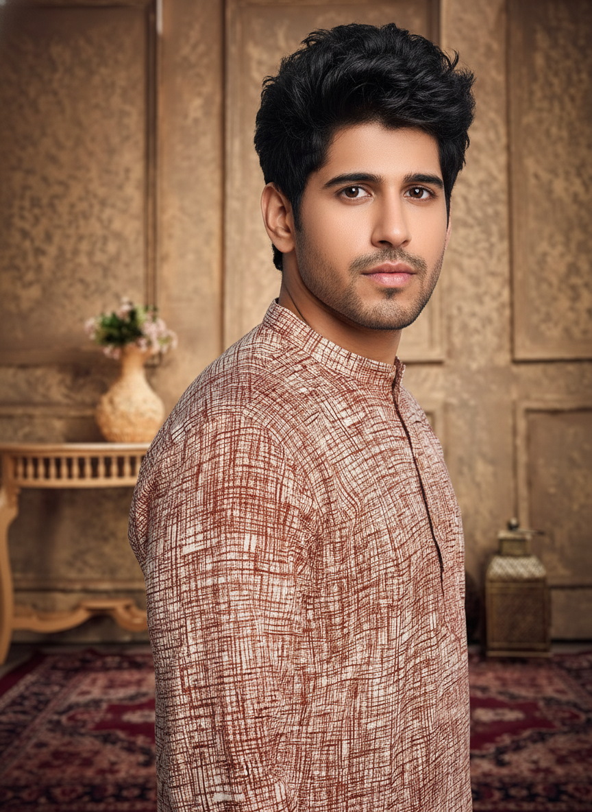 Men’s Red Textured Cotton Kurta | Festive & Casual Wear by Fleeksy