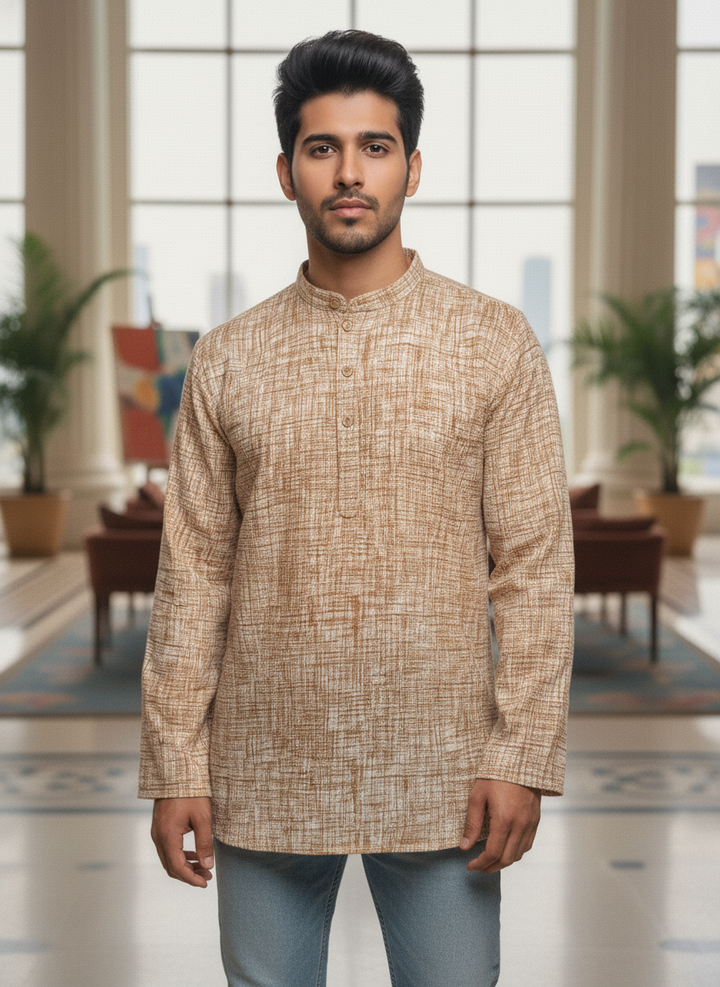 Men’s Orange Textured Cotton Kurta | Festive & Casual Wear by Fleeksy