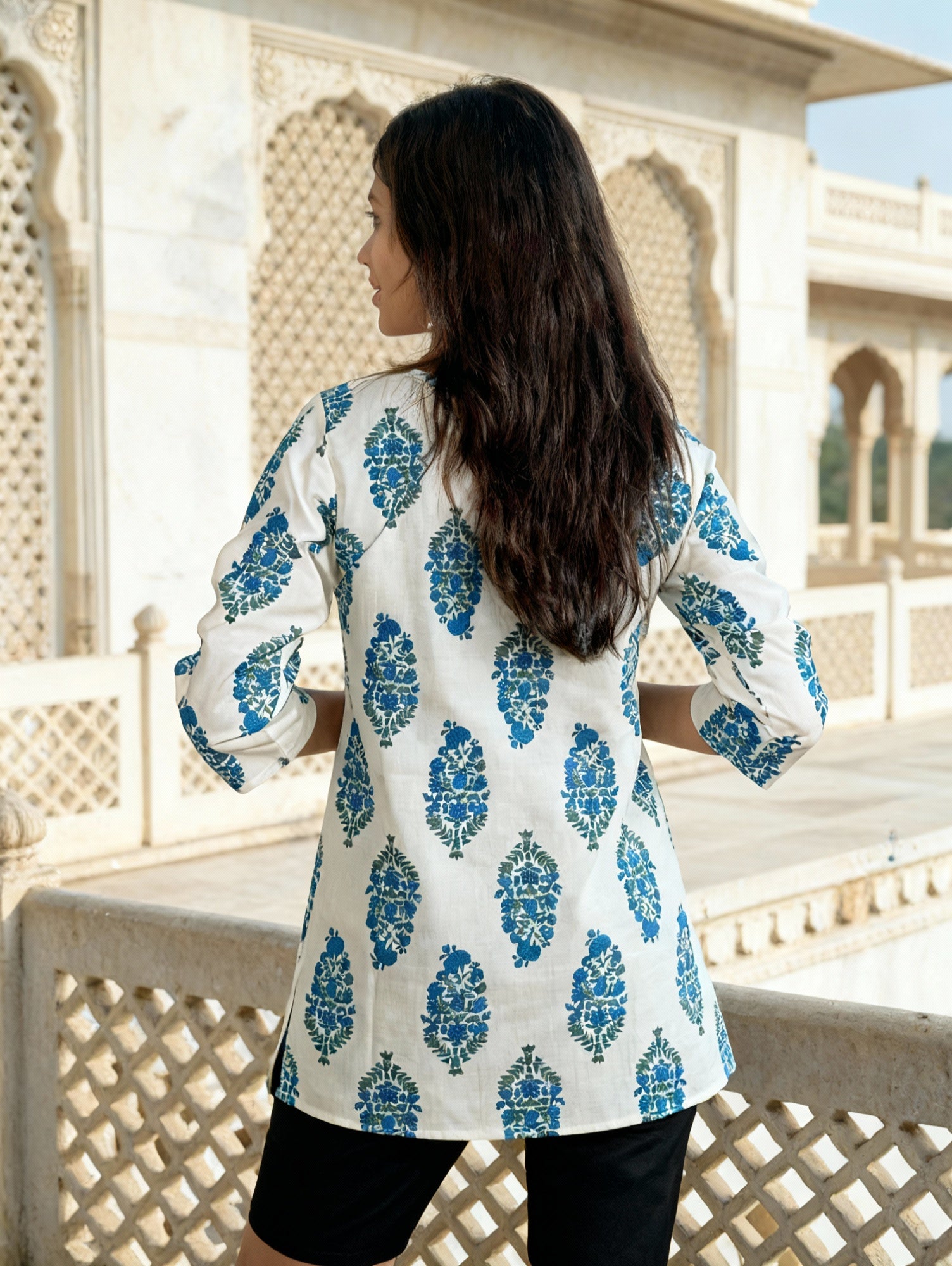 Elegant Indigo Blue Handblock Printed Cotton Kurti for Women | Casual Ethnic Wear