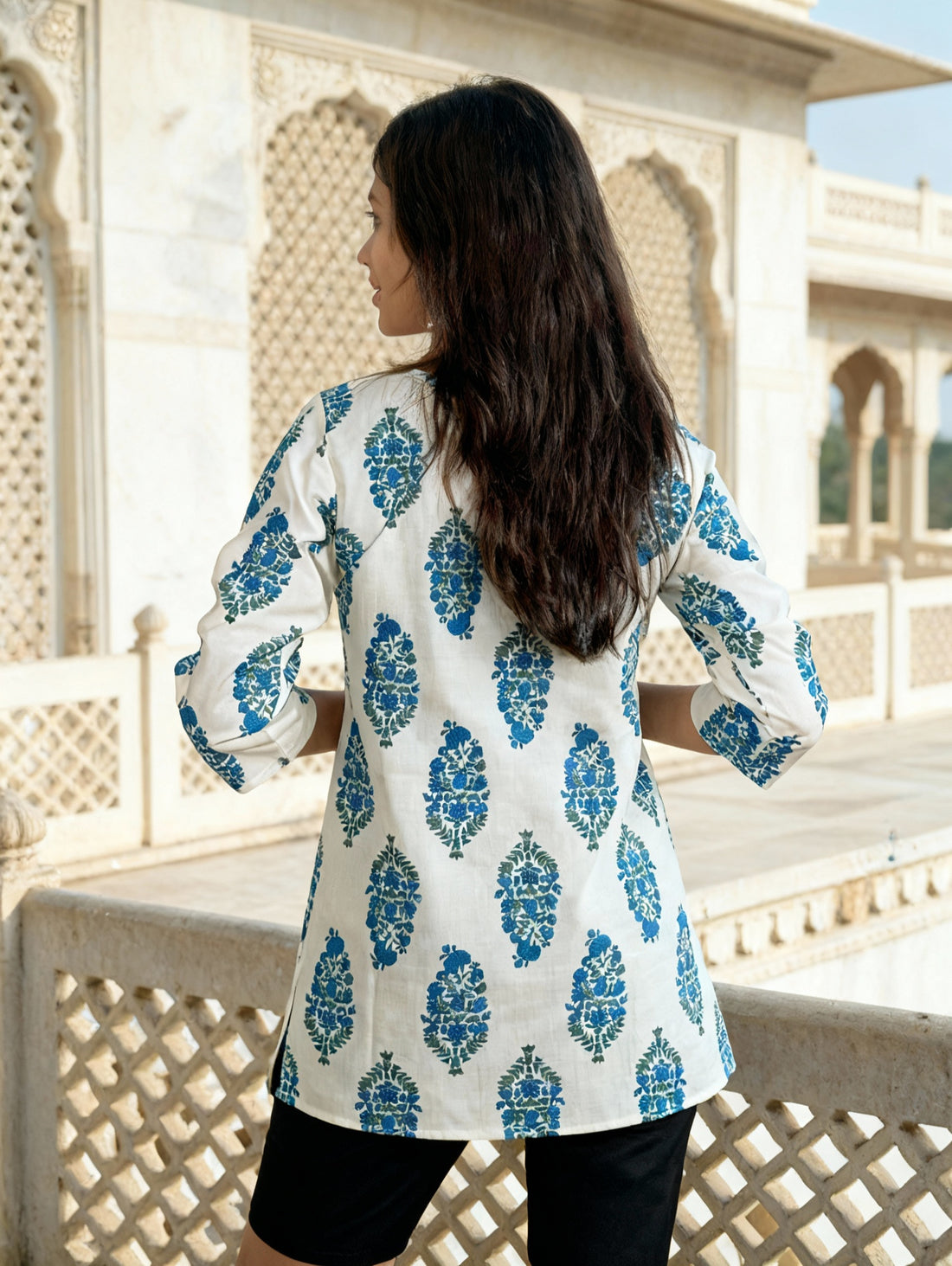 Elegant Indigo Blue Handblock Printed Cotton Kurti for Women | Casual Ethnic Wear