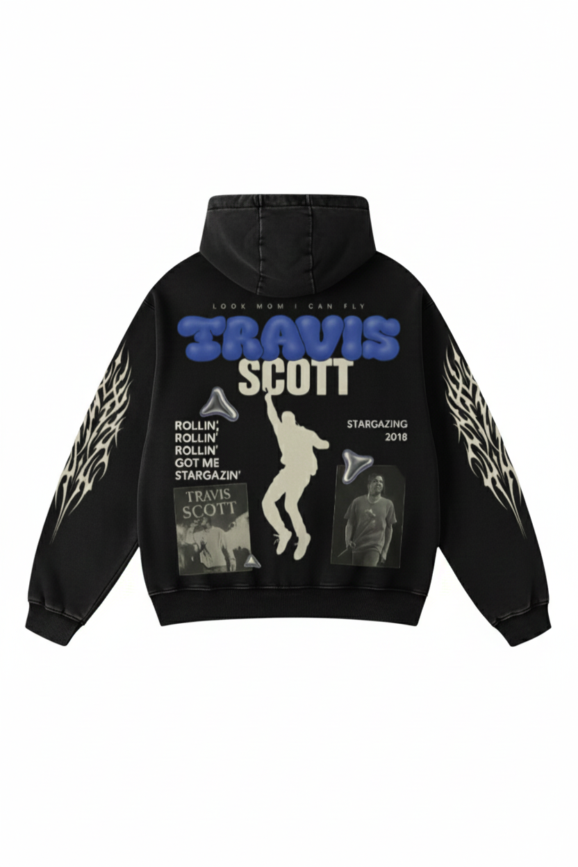 Travis Scott 'Look Mom I Can Fly' Astroworld Stargazing Hoodie - Black